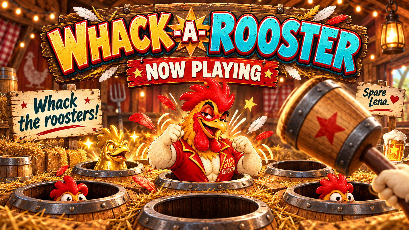 Whack-a-Rooster — whack the roosters and spare Lena