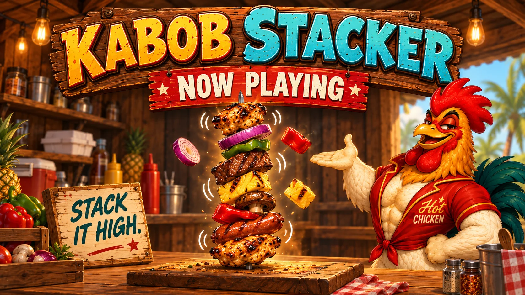 Kabob Stacker arcade game at Leroy’s Rooster Kabobs