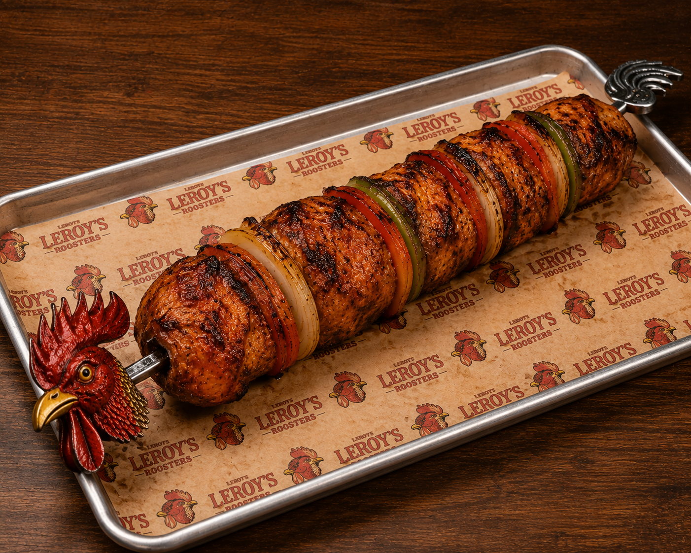 Jawbreaker rooster kabob on a tray