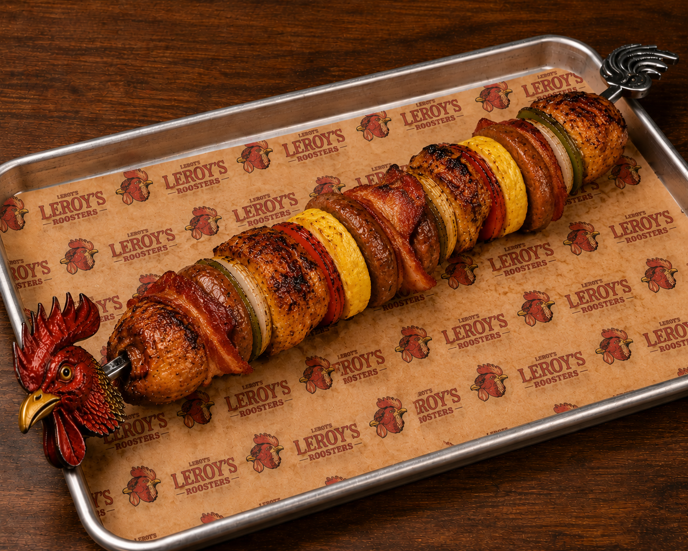Morning Wood breakfast kabob on a tray