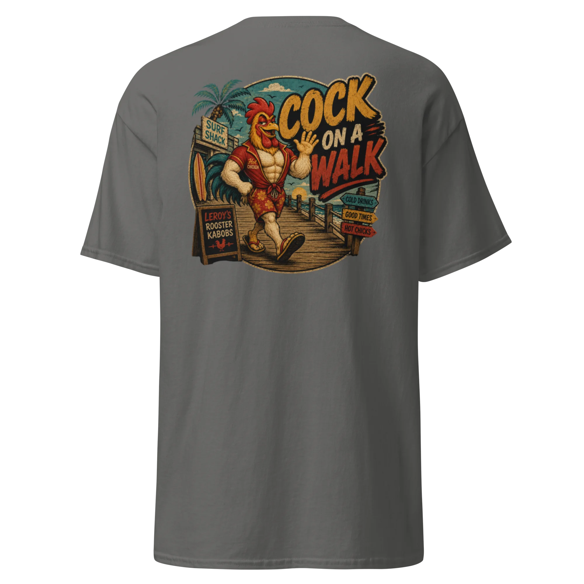 Cock on a Walk Tee in charcoal