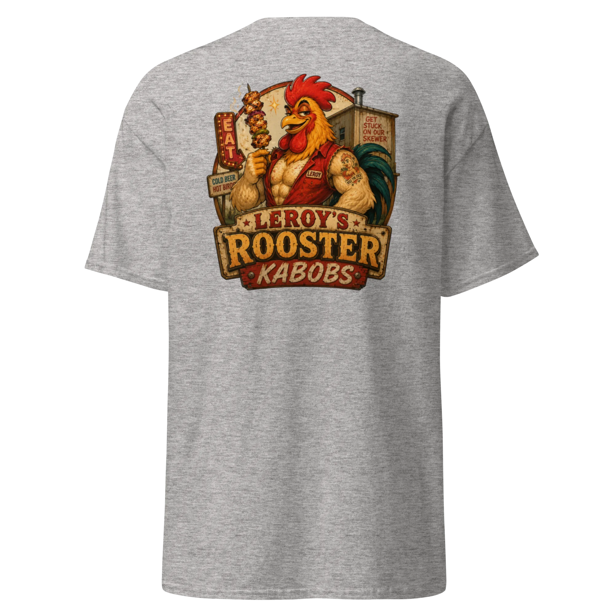 Original Leroy’s Rooster Kabobs Tee in sport grey